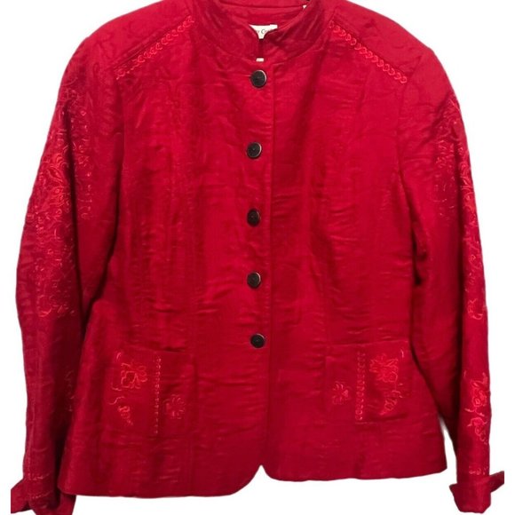 Coldwater Creek Red Womens Large Jacket Embroidered Lined Blazer NEW - Picture 1 of 6